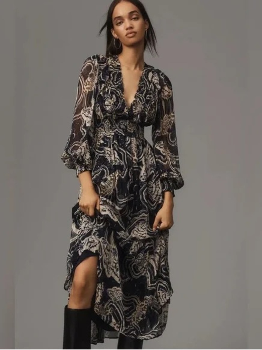 Anthropologie X Printer Johnson Long Sleeve Midi Dress Boho Date Night